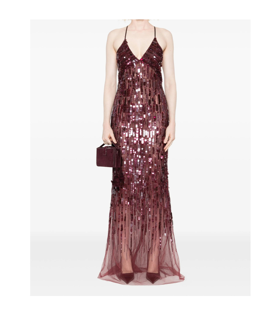 Elisabetta Franchi Sequin-embellished Maxi Dress In Burgundy