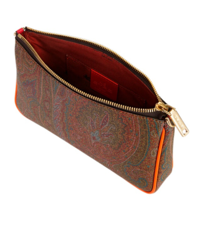 Etro Mini Paisley Contrast-trim Clutch Bag In Brown