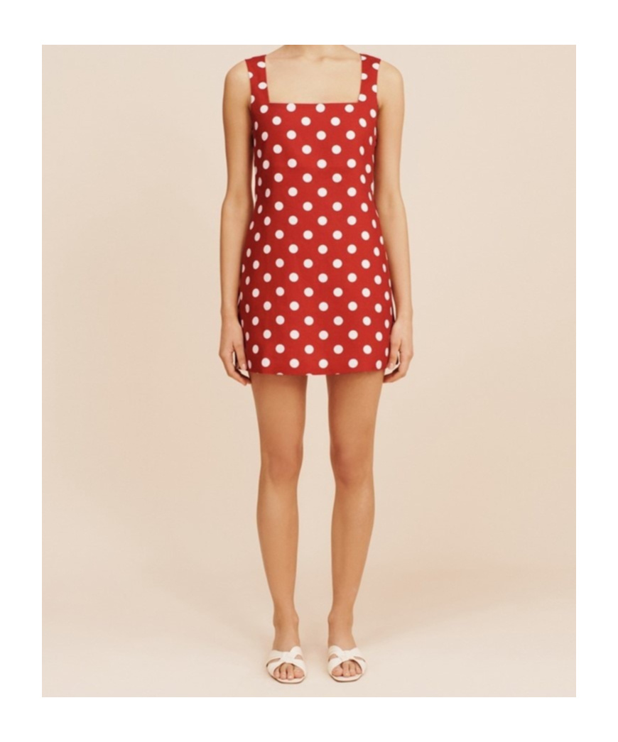 Posse Linen Polka-dot Mini Dress In Red