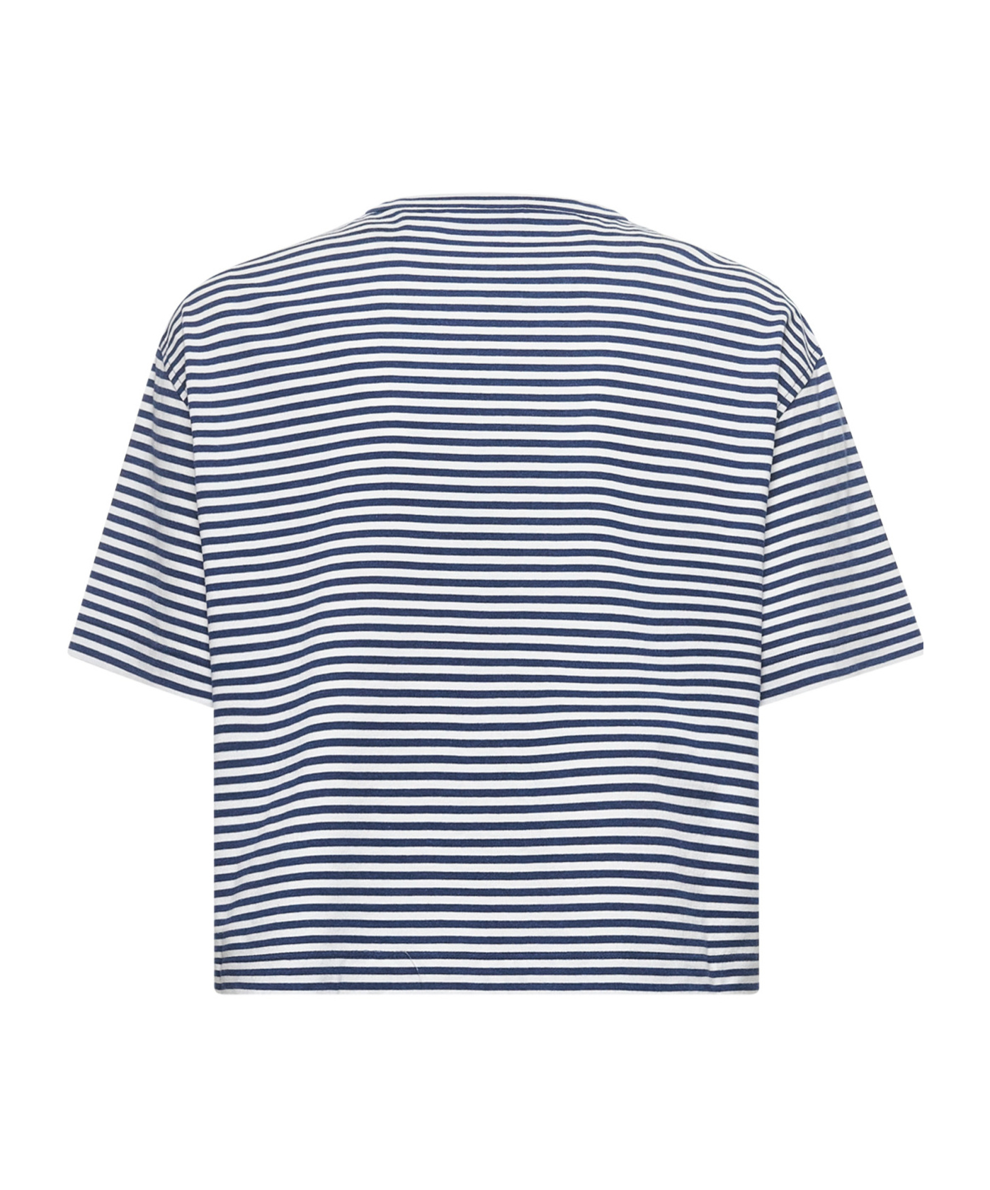 Brunello Cucinelli Striped Jersey Shiny Pocket Detail Crop T-shirt In Blue