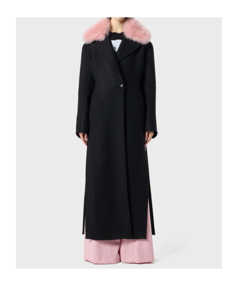 Blumarine Long Coat With Faux Fur Collar In Black