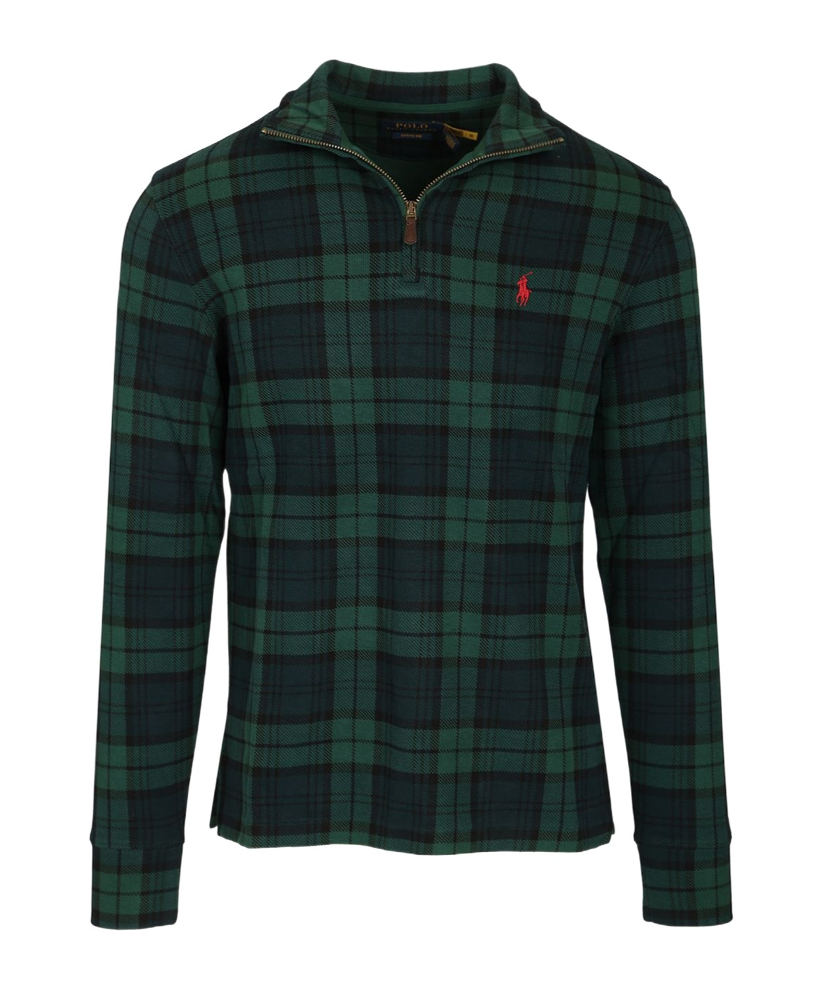 Ralph Lauren Half-zip Plaid-pattern Sweater In Green