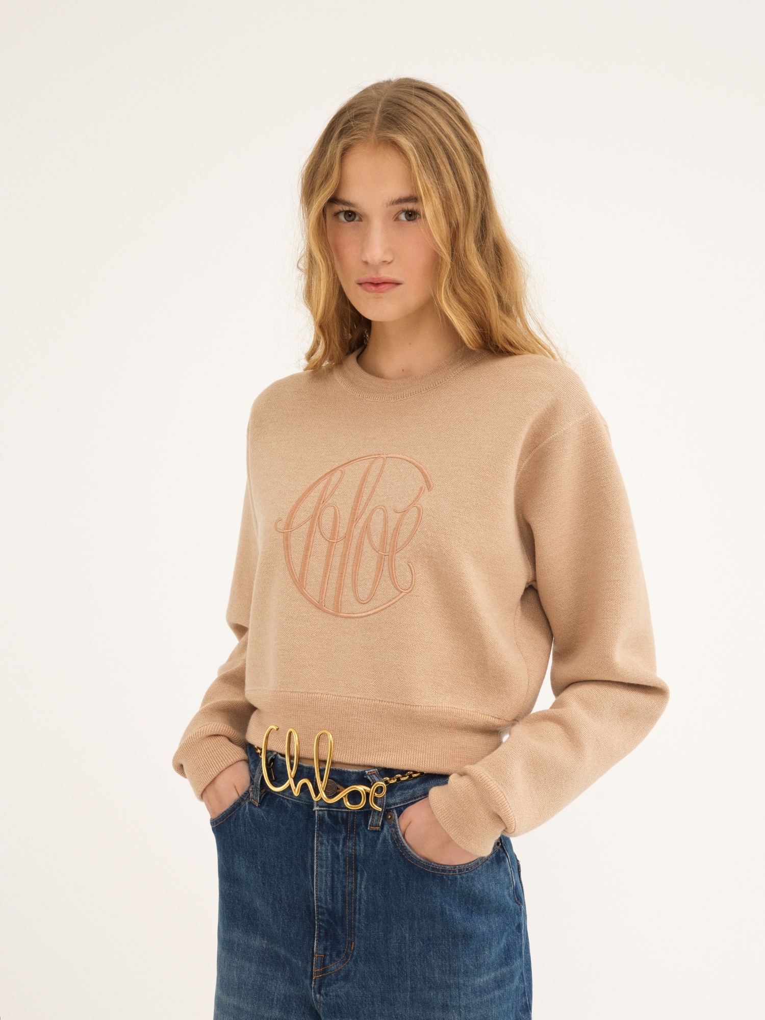 Chloé Logo Wool Sweater In Beige