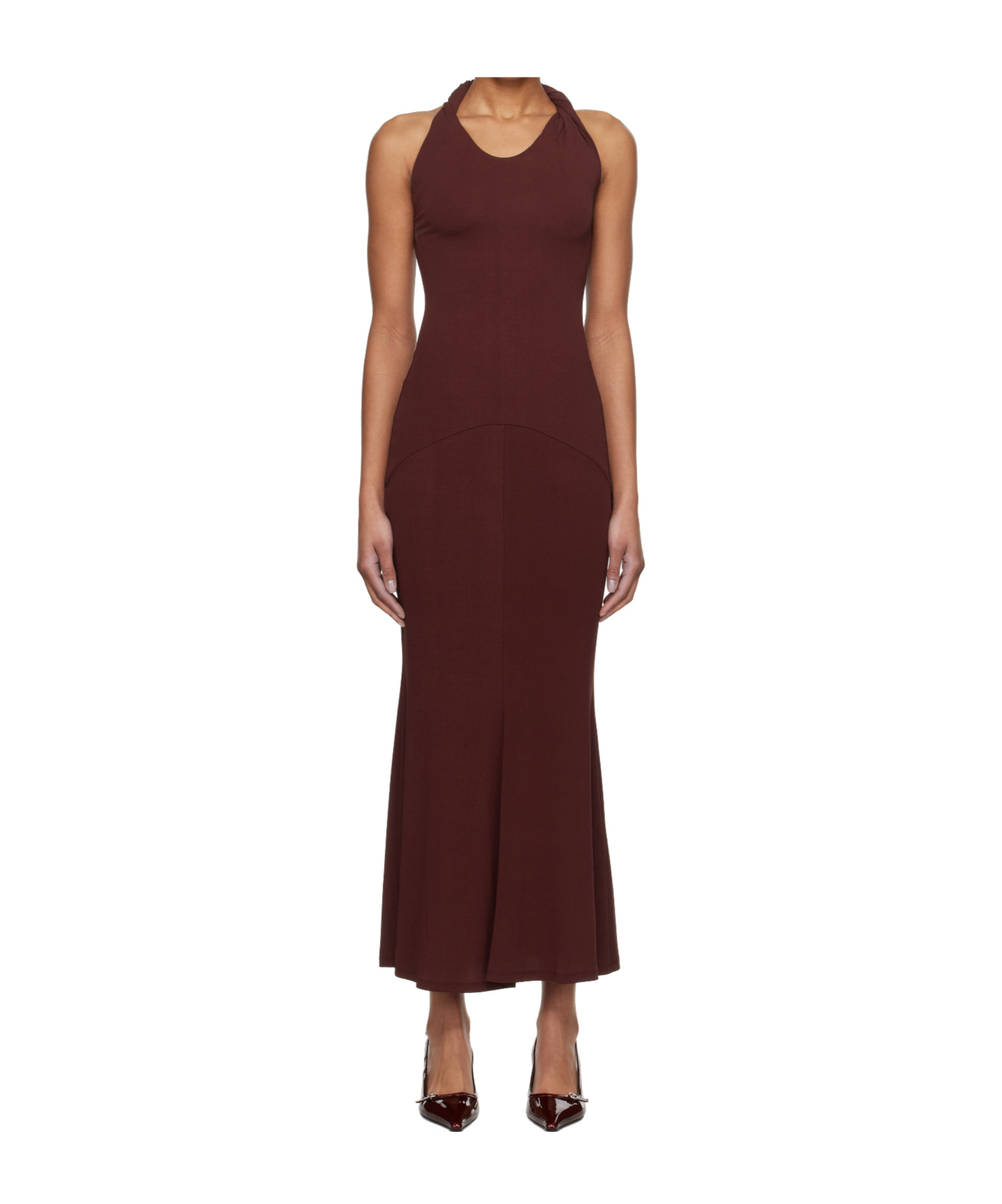 Tove Eleanor Twist-detail Halterneck Dress In Brown