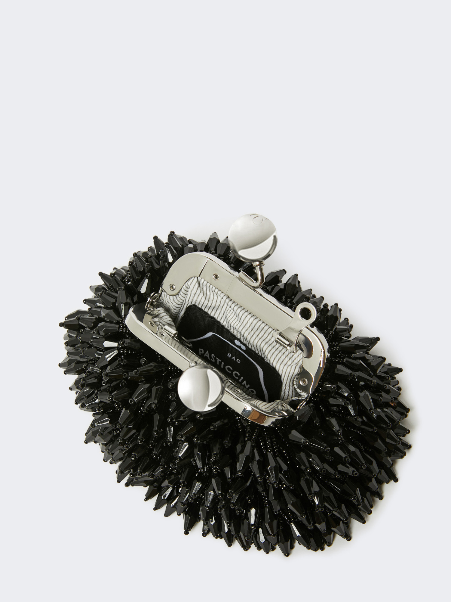 Weekend Max Mara Mini Pasticcino Satin Bag With Rhinestones In Black