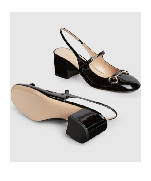 Gucci Lady Patent Bit Slingback Pumps In Black