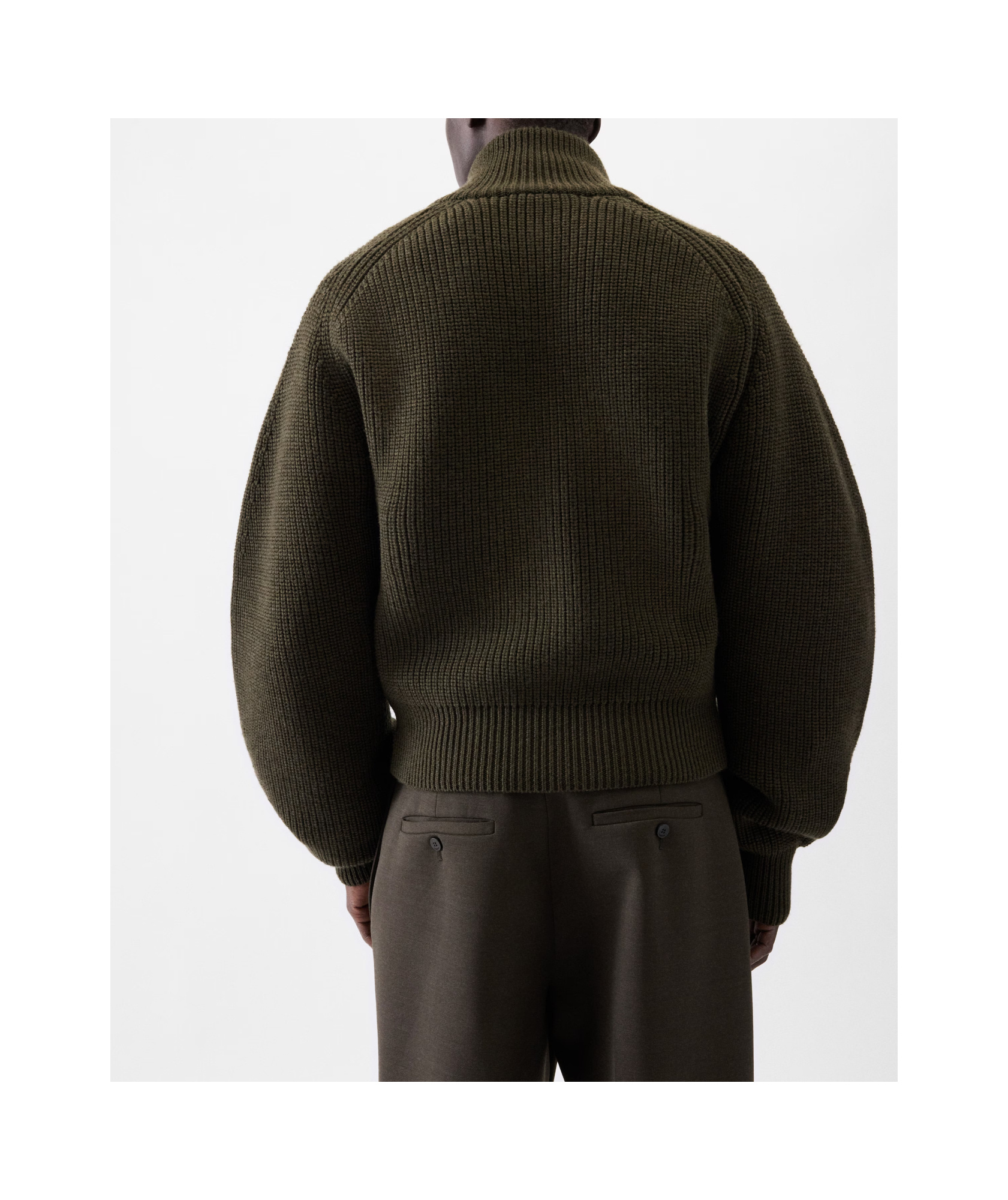 Jacquemus Mens Dark Khaki Funnel-neck Ribbed Wool Cardigan In Gray