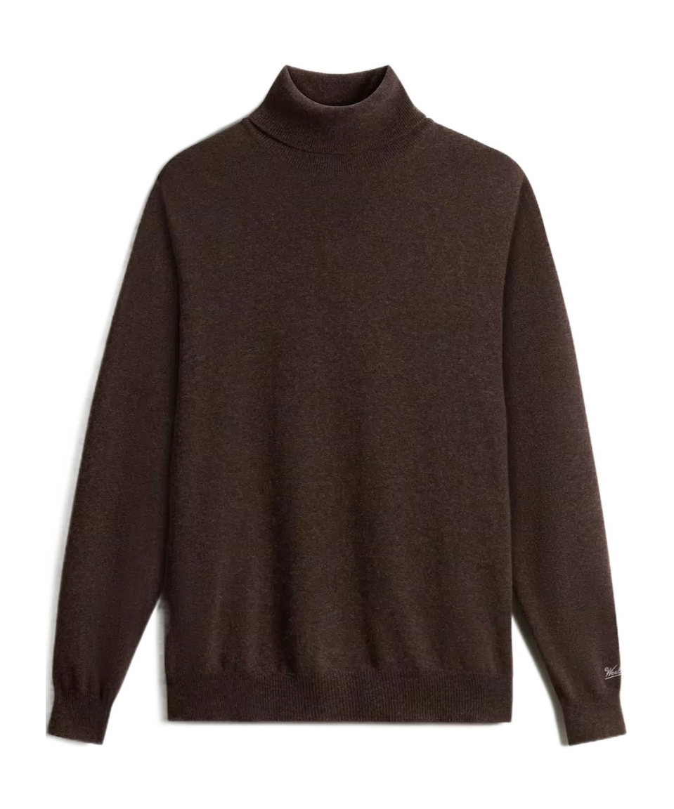 Woolrich High Neck Brown Wool Sweater In Brown