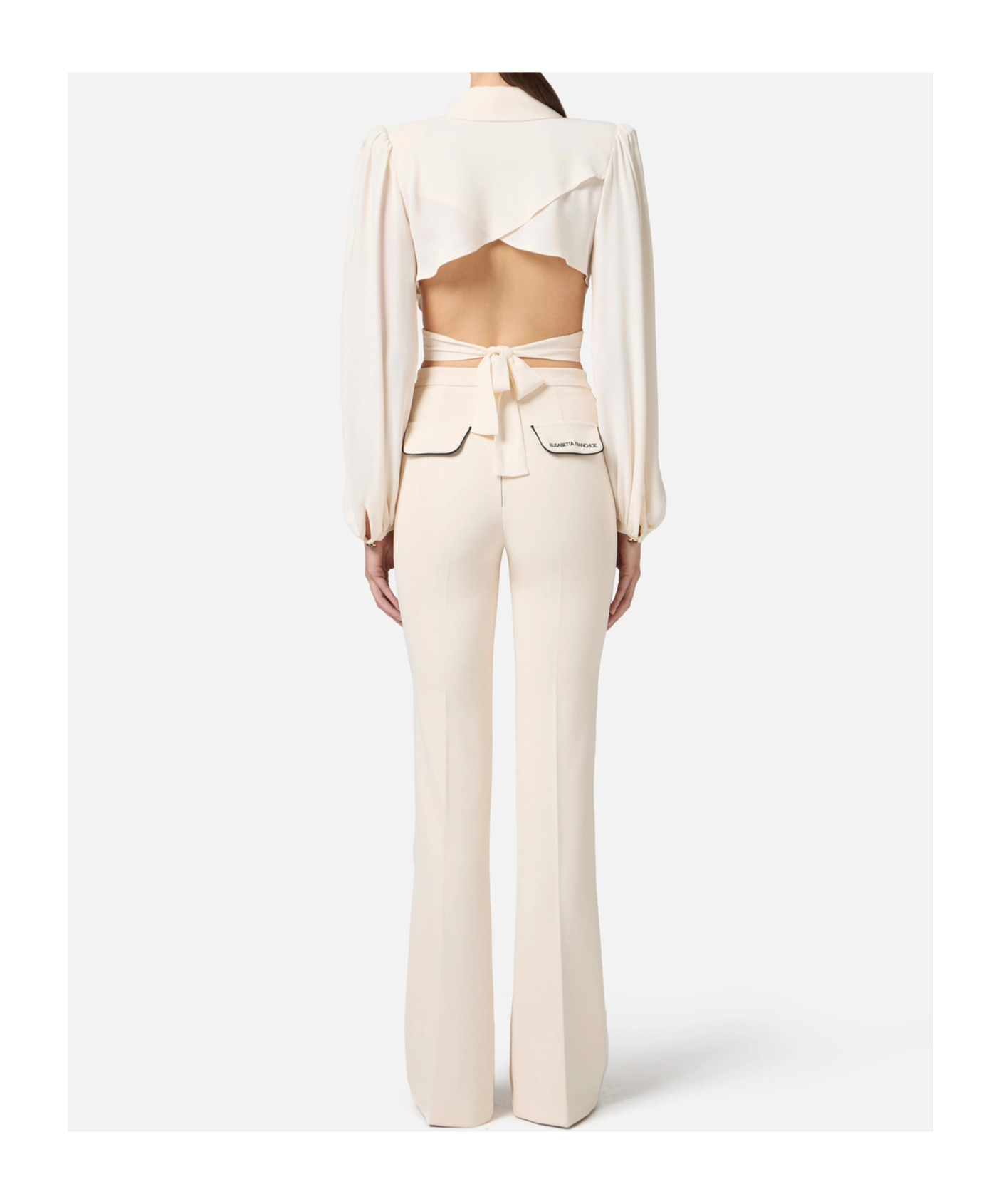 Elisabetta Franchi Contrasted Piping Crêpe Trousers In Neutral