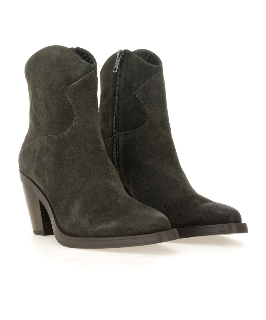 Ash Judy Texan Ankle Boots In Grey Suede In Black