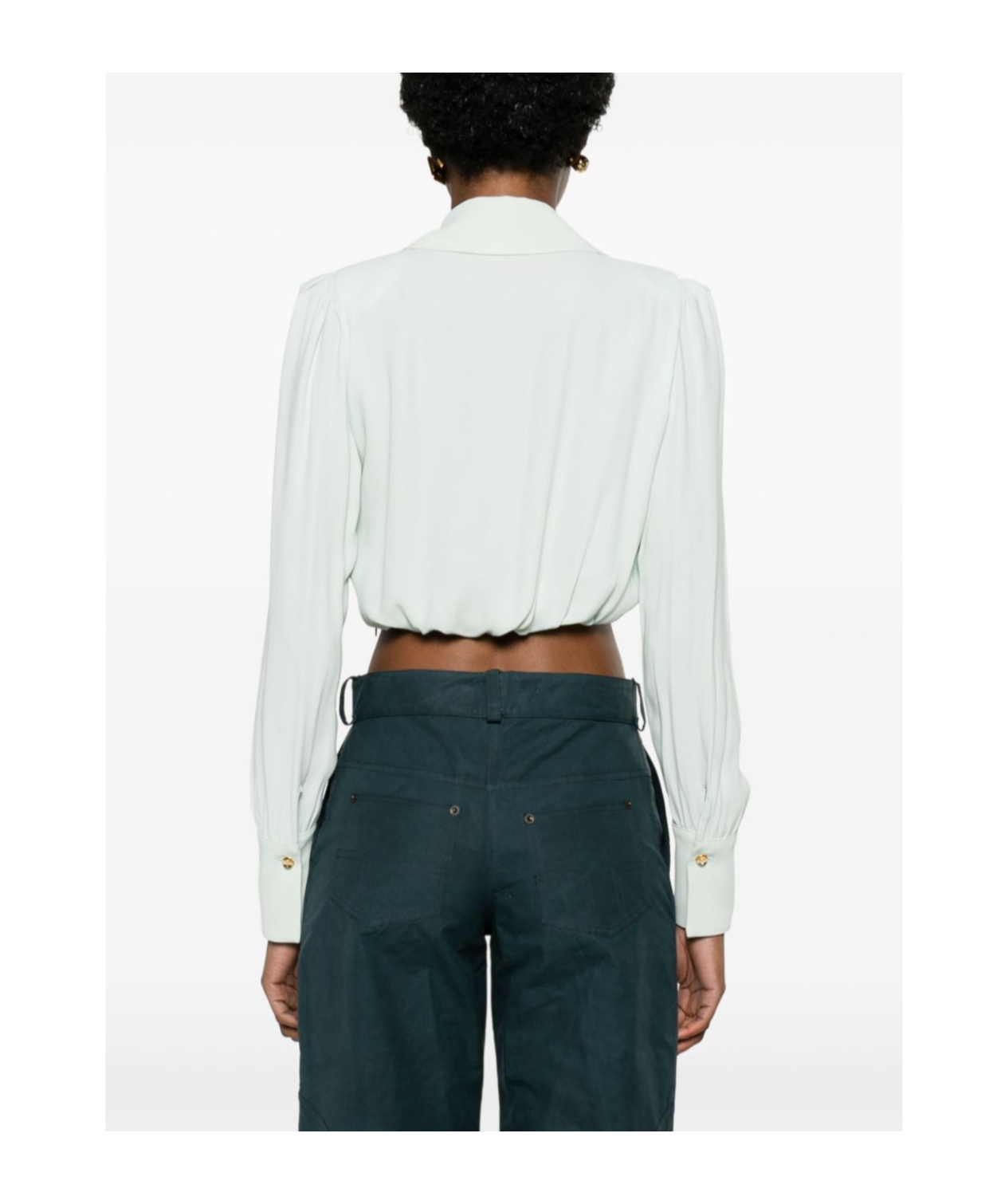 Elisabetta Franchi Shirt With Chain Detail And Cropped Length In Blue