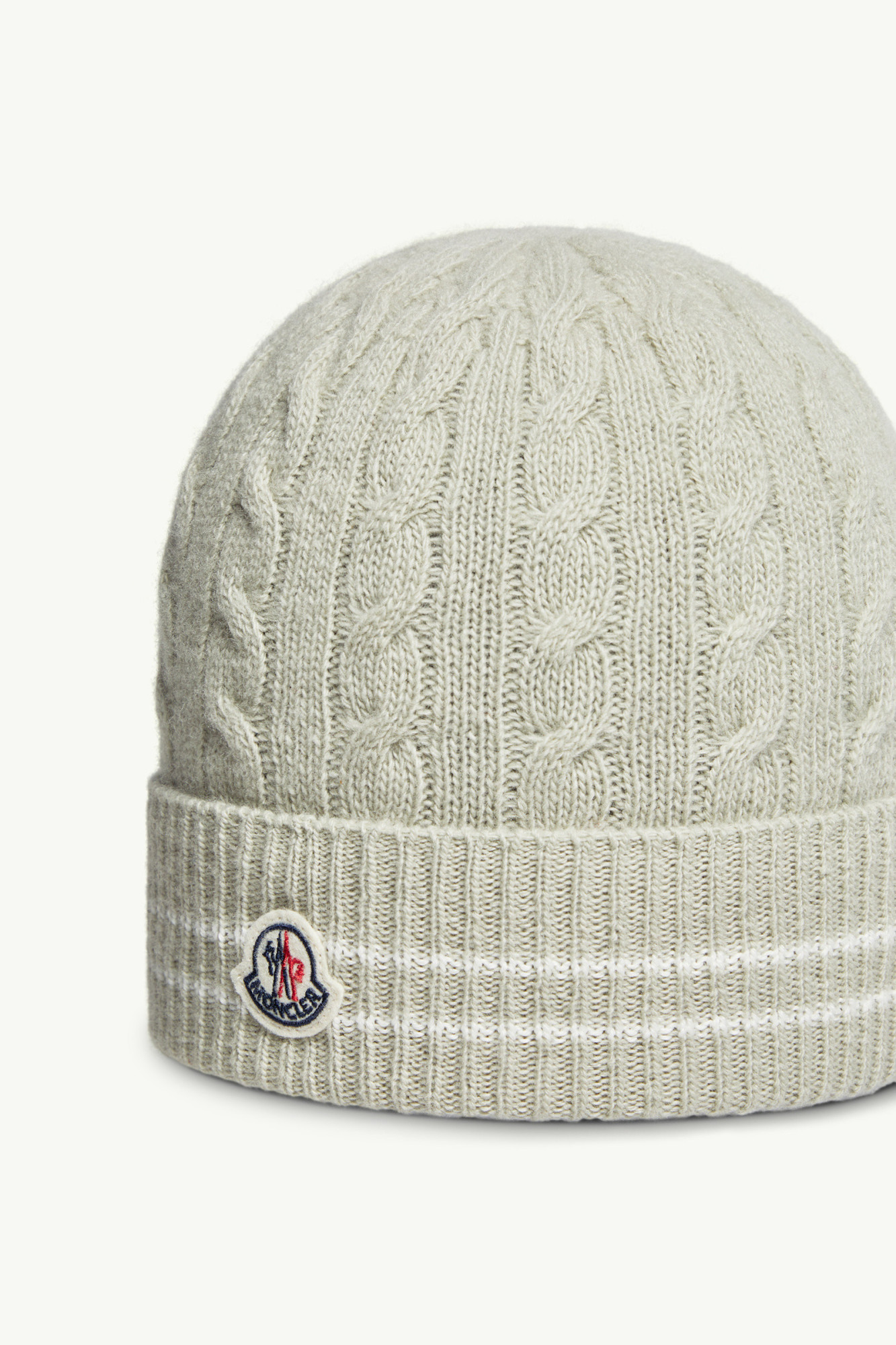 Moncler Stripe-trimmed Wool Beanie In Gray
