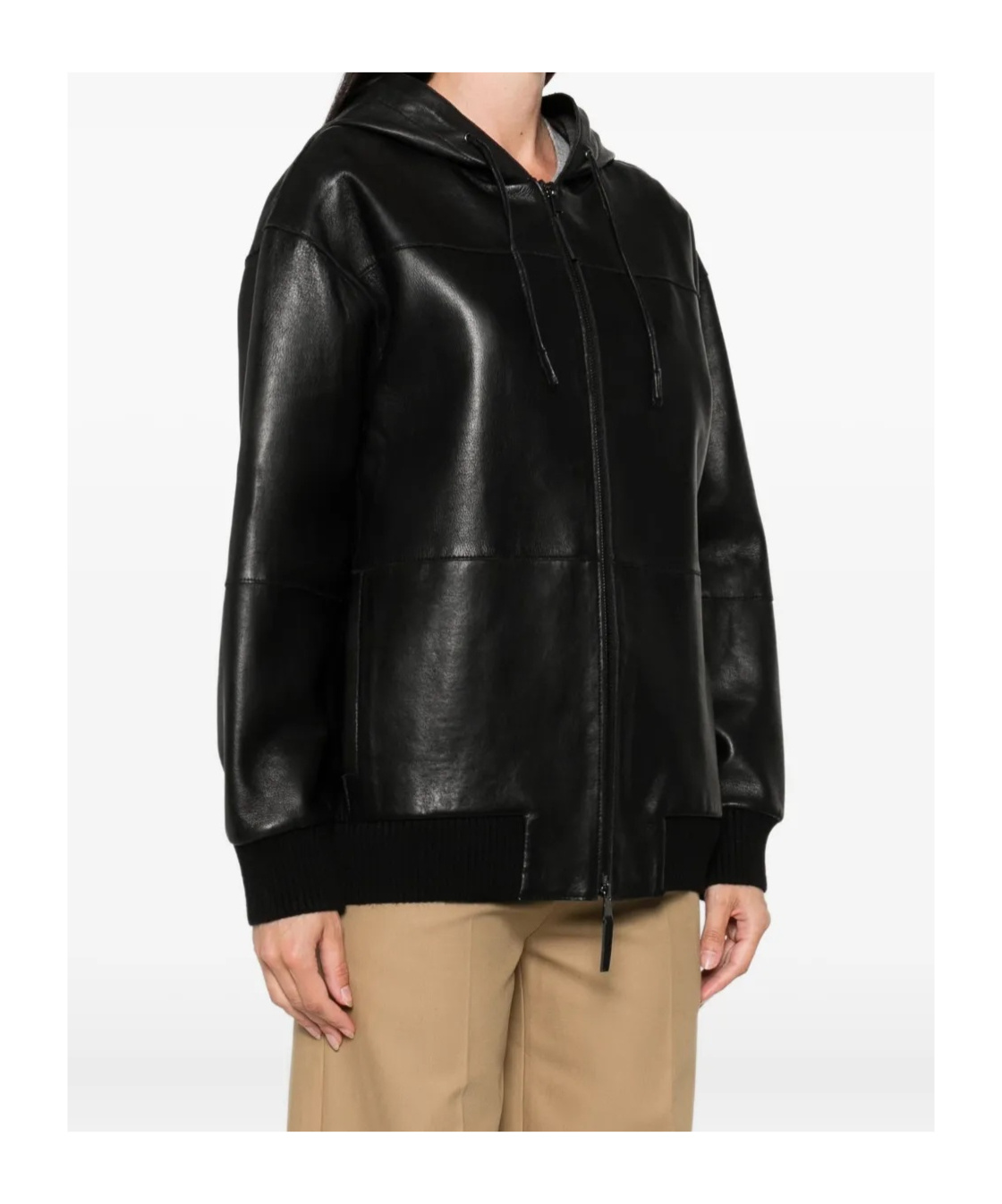 P.a.r.o.s.h Hooded Leather Jacket In Black