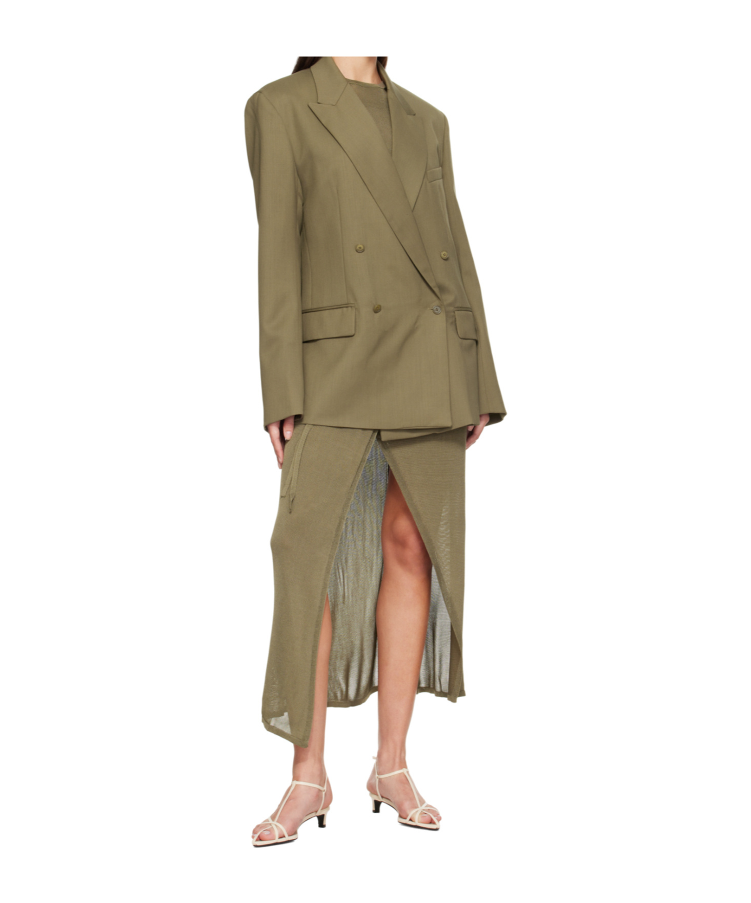 The Frankie Shop Khaki Newark Double Breasted Blazer In Brown