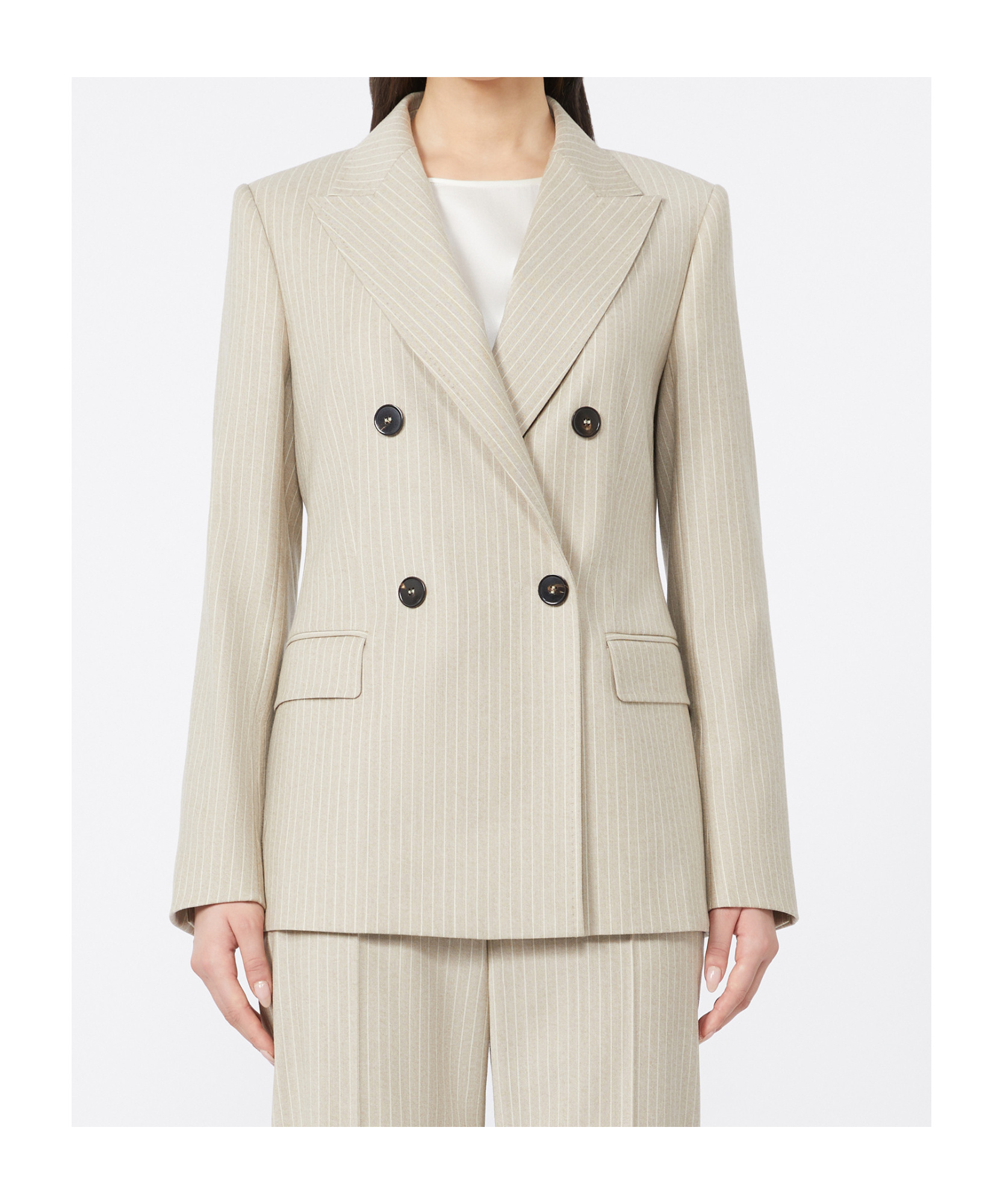 Max Mara Double-breasted Flannel Blazer In Neutral