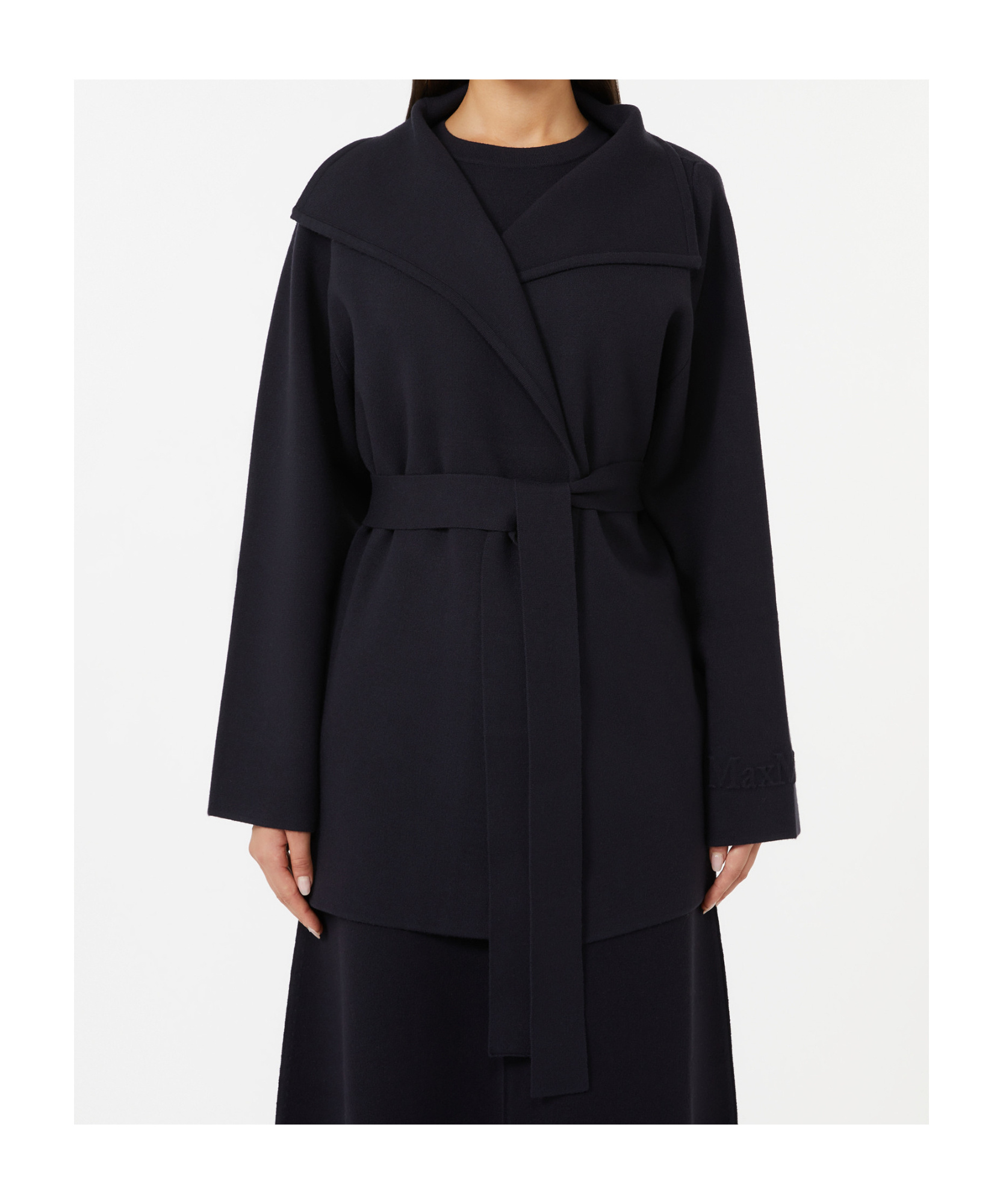 Max Mara Belted Wool Coat In Blue