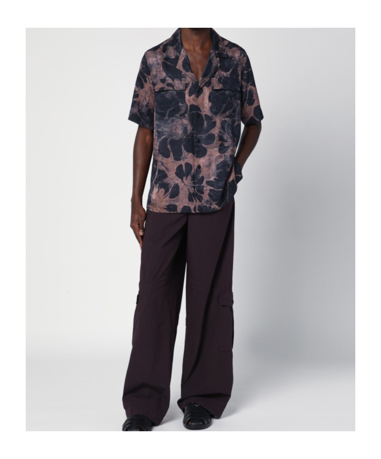 Dries Van Noten Floral Pattern Shirt With Chest Pockets And Short Sleeves In Black