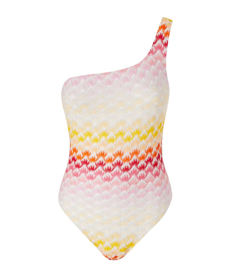 Missoni Lace-effect One-shoulder One-piece Swimming Costume With Lurex In Multi
