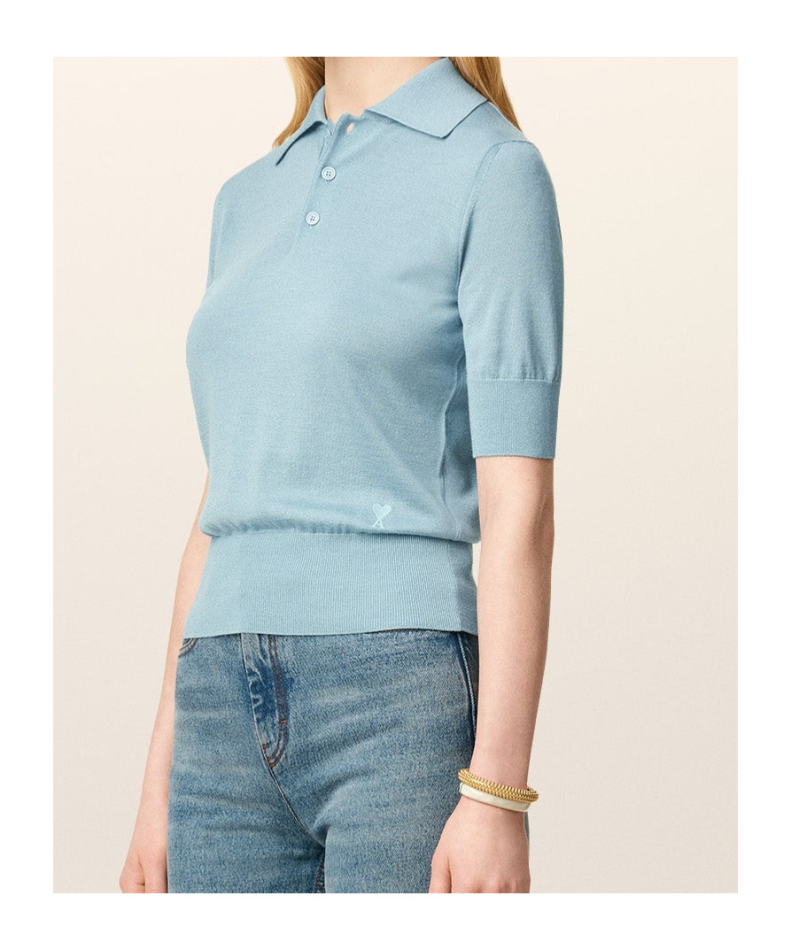 Ami Alexandre Mattiussi Three-quarter Sleeve Wool Polo Shirt In Blue