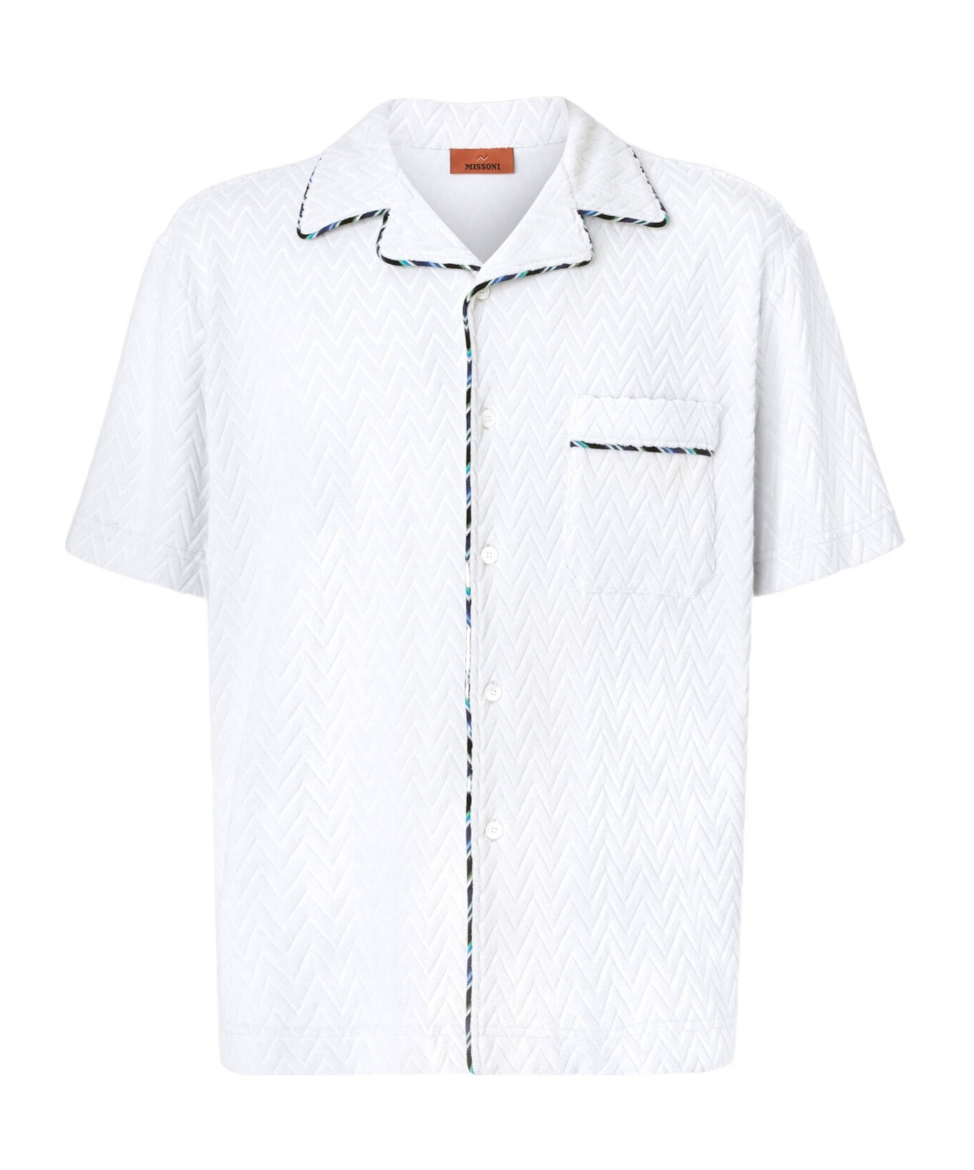 Missoni Bowlingshirt Aus Zick-zack-baumwollfrottee Mit Kontrastierenden Profilen In White