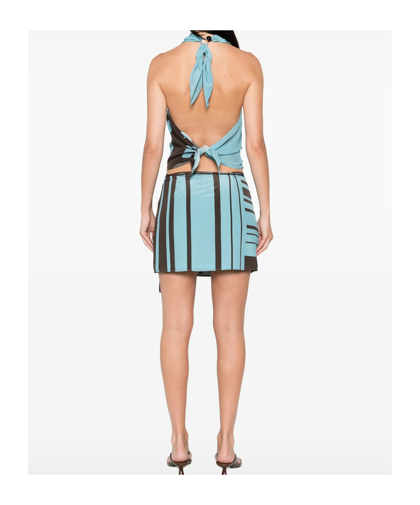 Sir Rioja Silk Halter Scarf Top Pacha Mineral Stripe In Blue