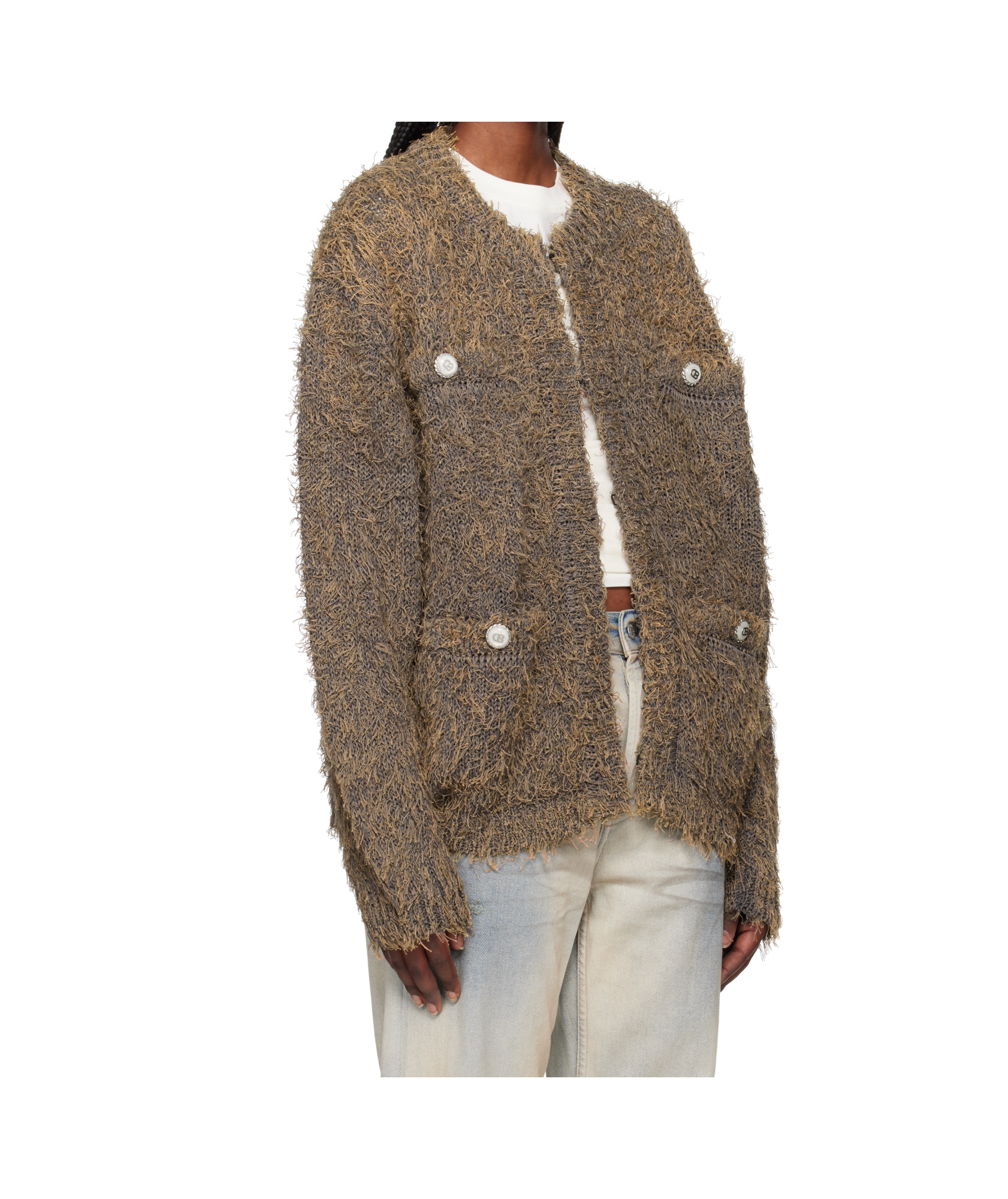Doublet Textured-finish Cardigan In Brown