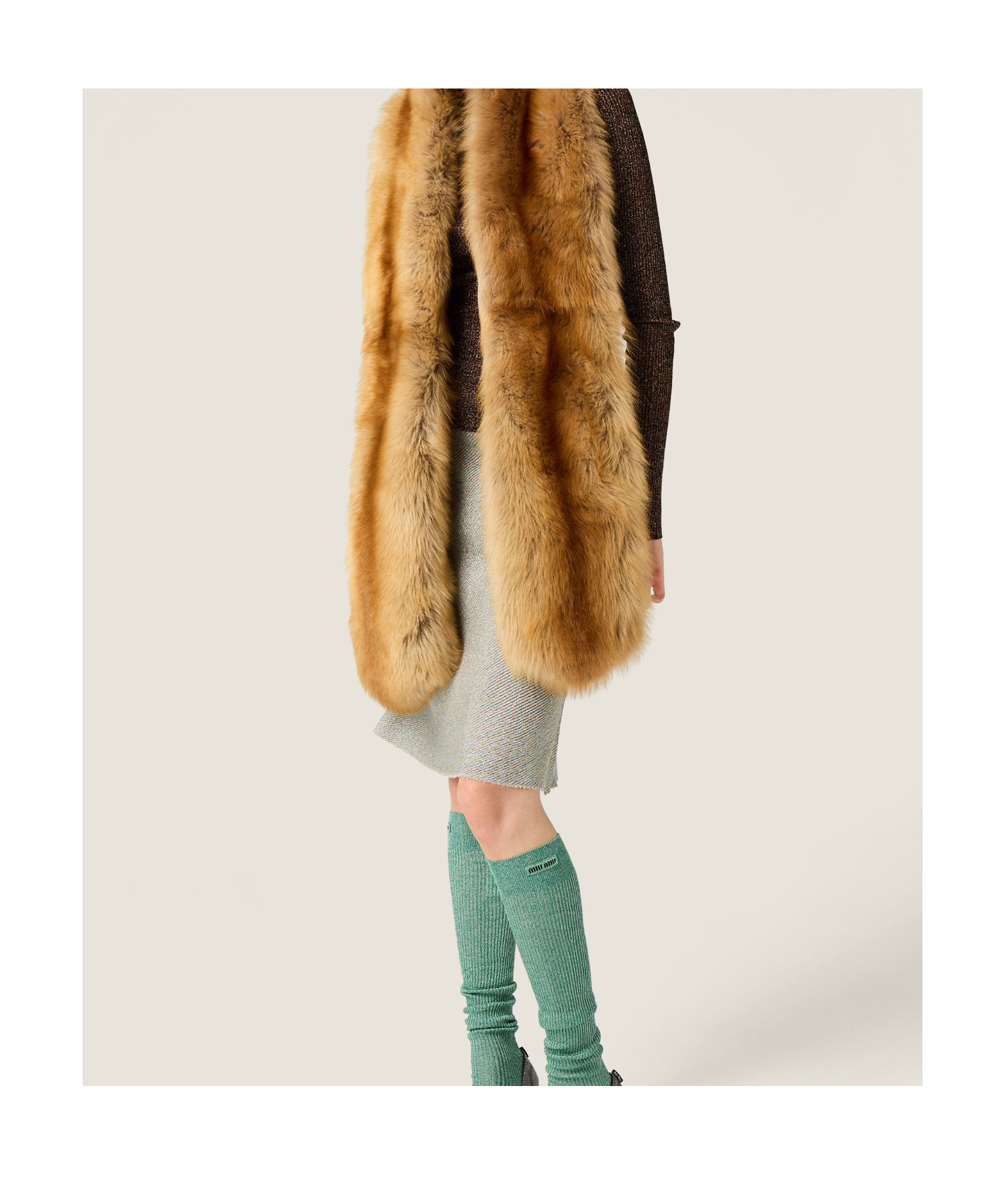 Miu Miu Lamé Crew-neck Sweater In Brown