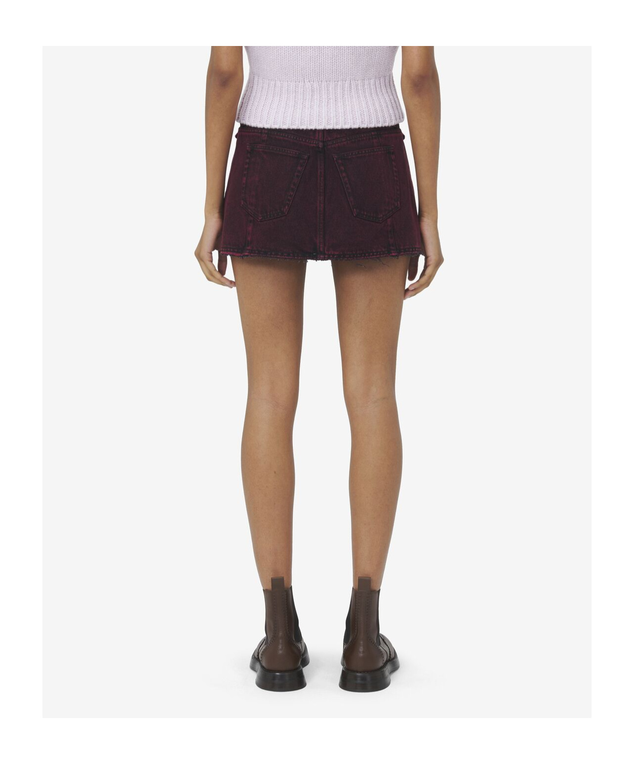 Alexander Mcqueen Overdyed Denim Mini Skirt In Dark Burgundy