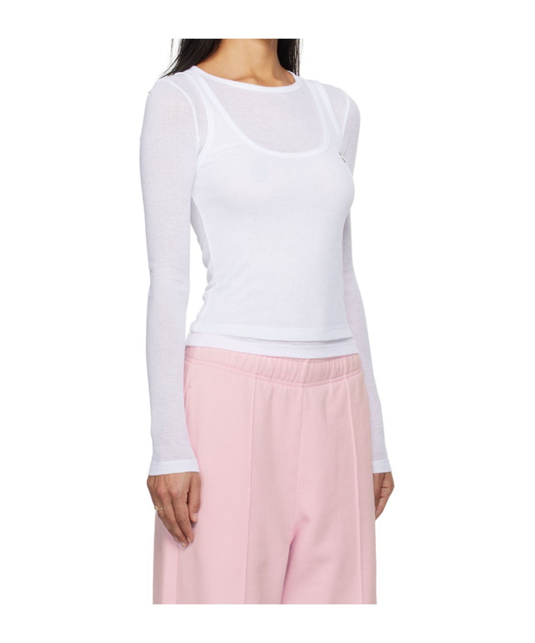 Shop Ambush Layered Ribbed-knit Top In White