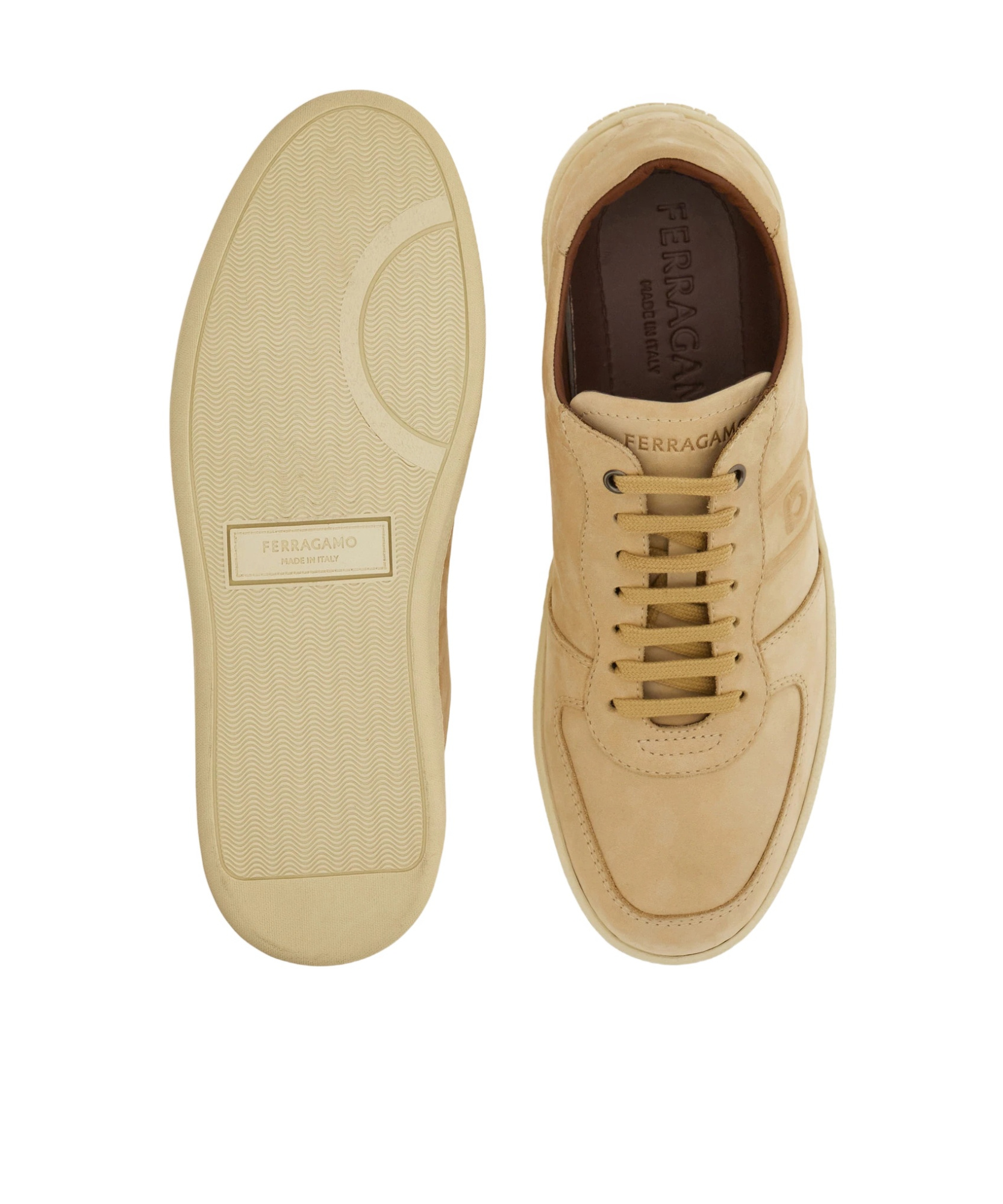 Ferragamo Men Beige Nubuck Adam Low-top Sneakers In Neutral