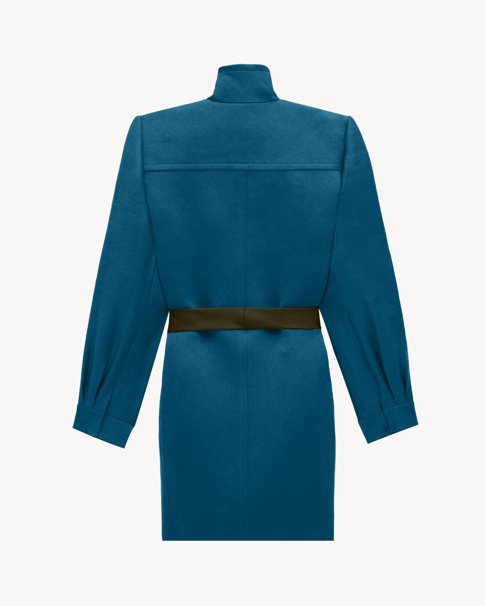 Saint Laurent Belted Coat In Silk Satin In Blue