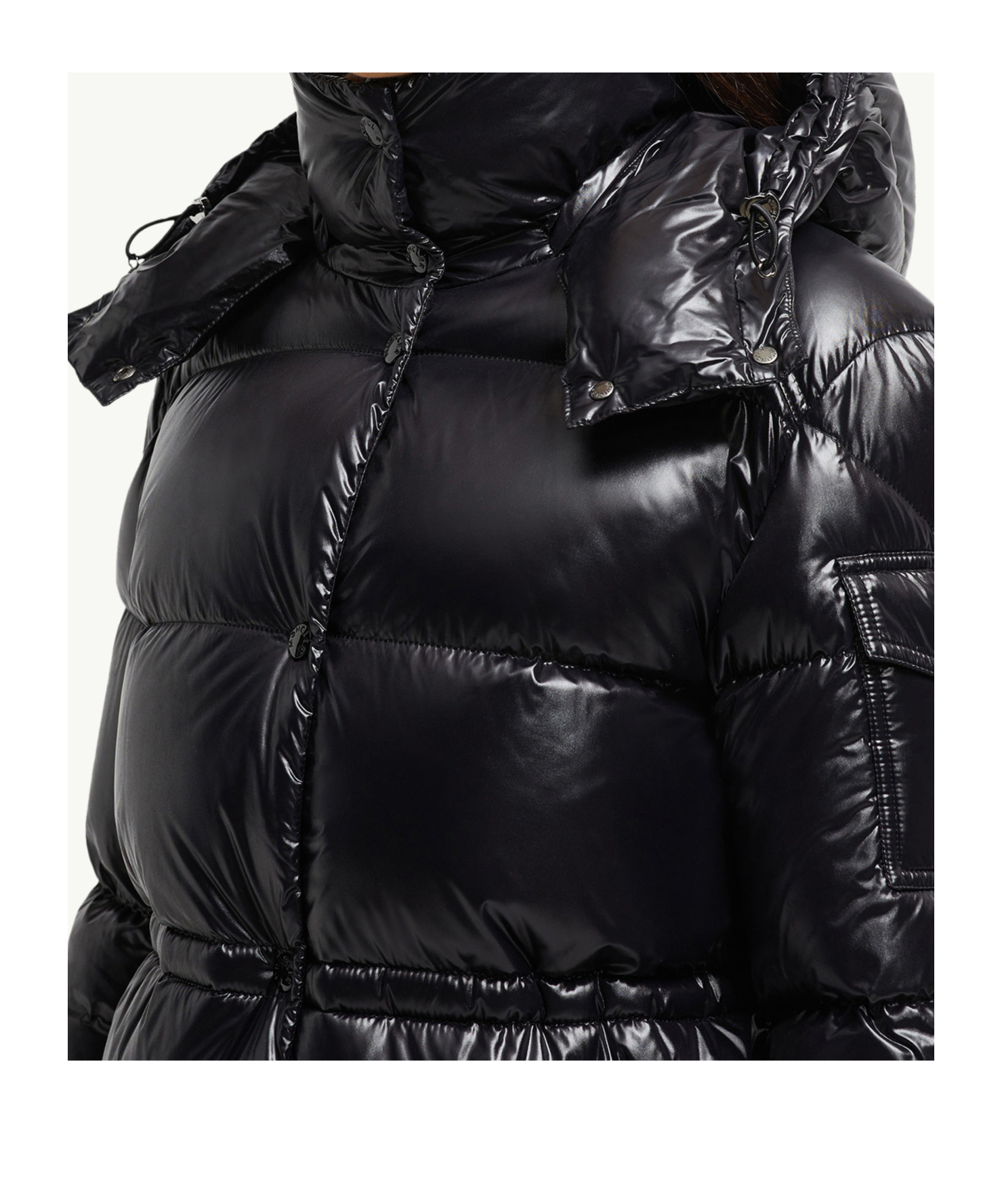 Moncler Cavettaz Hooded Long Down Jacket In Black