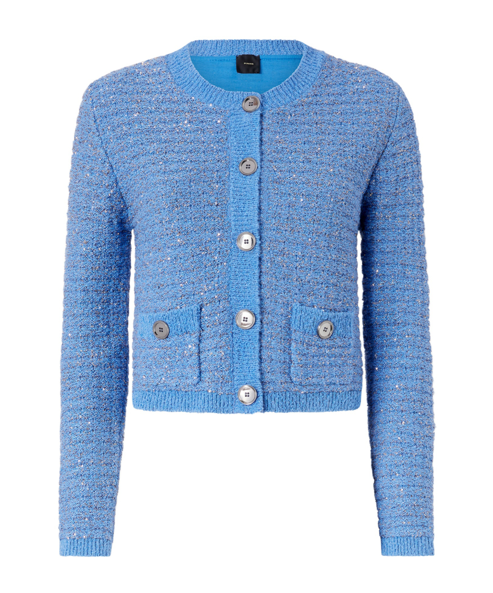 Pinko Cropped Tweed Jacket In Blue