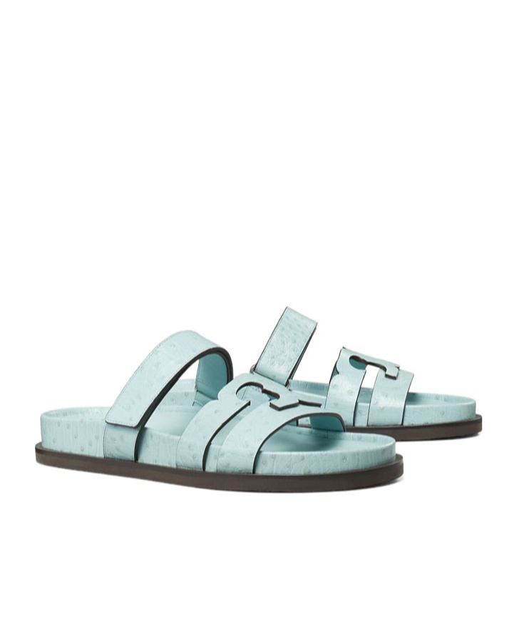 Tory Burch 'ines' Blue Sandals With Patch Logo On The Front In Green