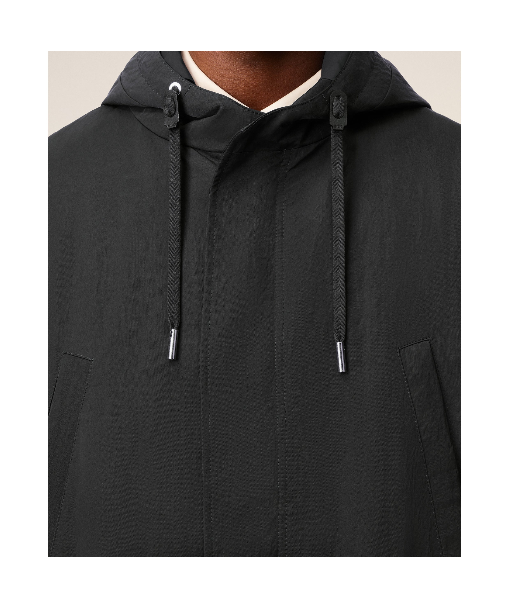 Ami Alexandre Mattiussi Long Grey Polyamide Jacket With Adjustable Hood And Flap Pockets In Black