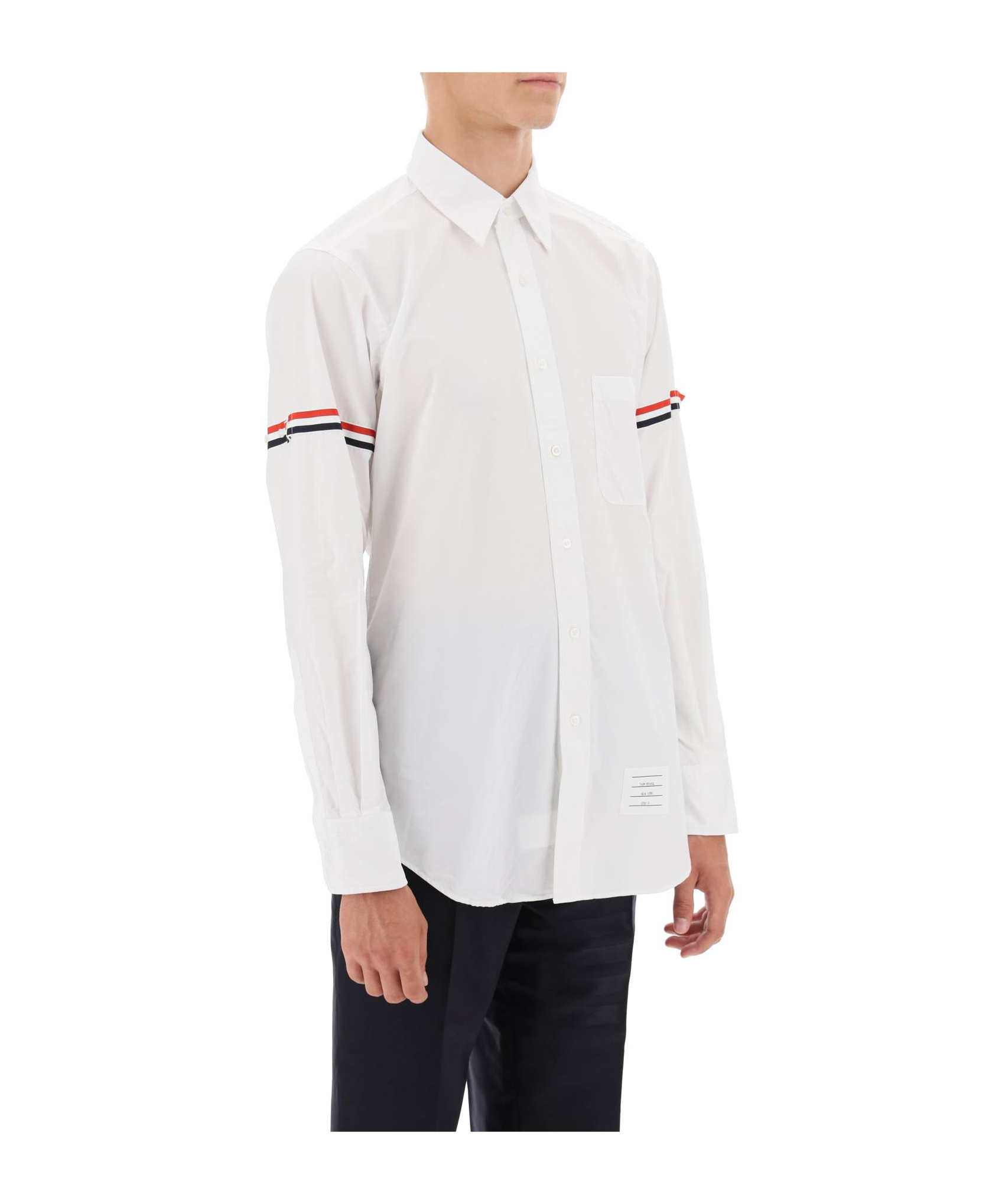 Thom Browne Vertical Stripe Button-down Shirt With Rwb Detail In White