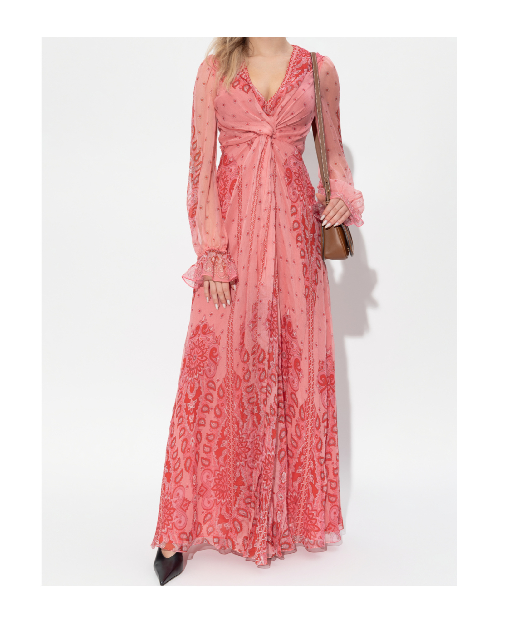 Etro Printed Twisted Silk Maxi Dress In Pink