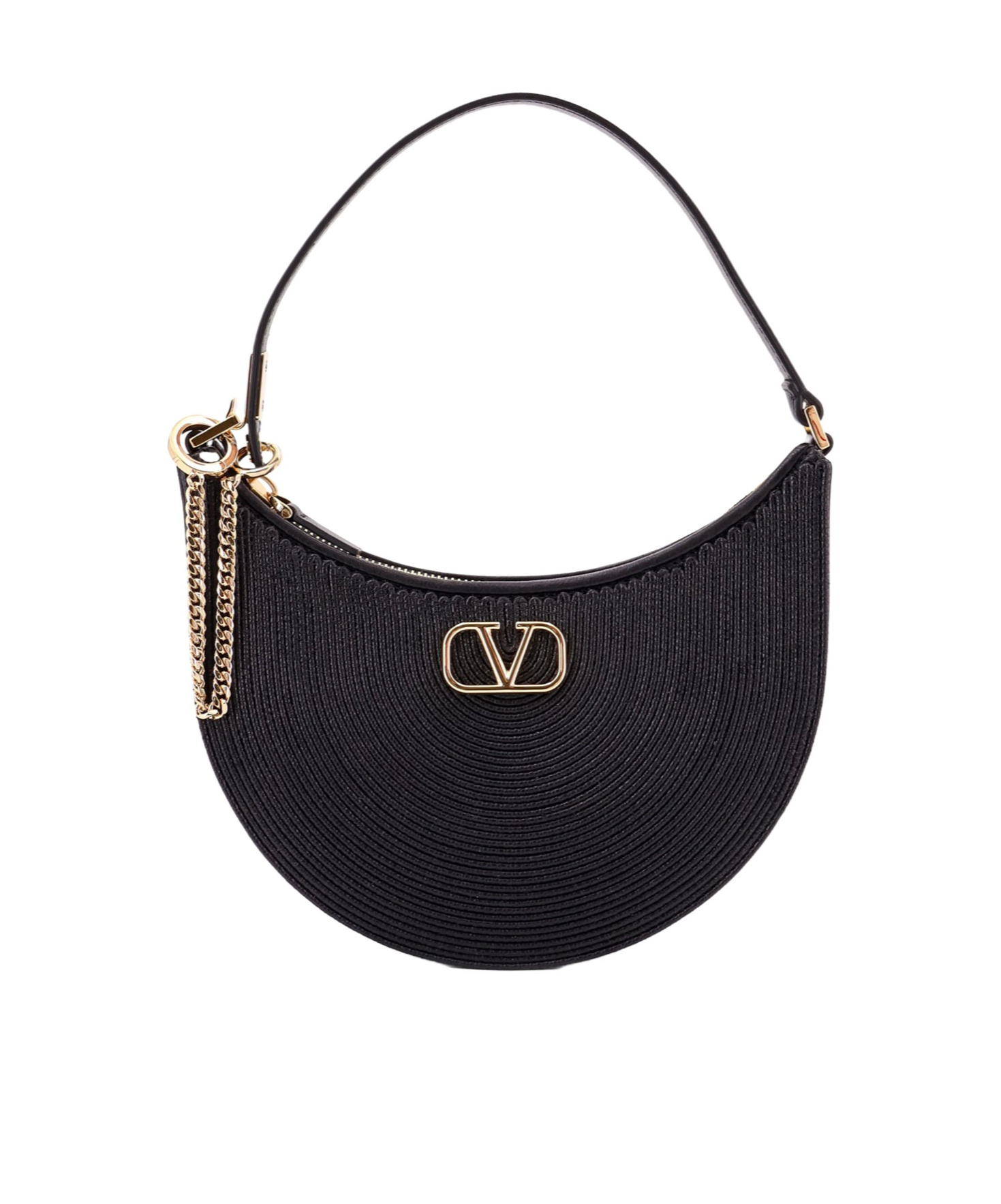 Valentino Garavani Valentino Half-moon Leather Shoulder Bag With Chain Strap In Black