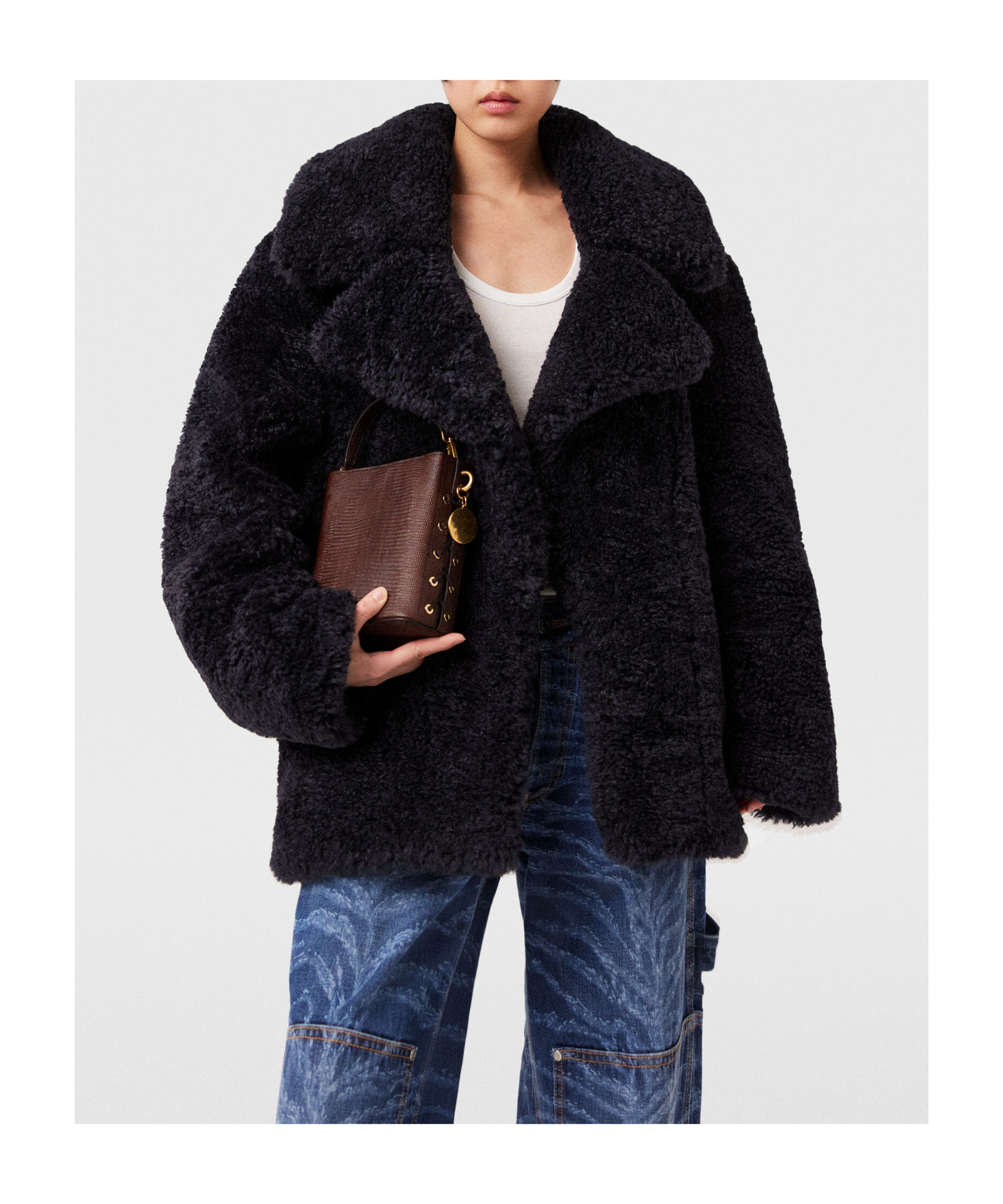 Stella Mccartney Belted Plush Teddy Jacket In Black