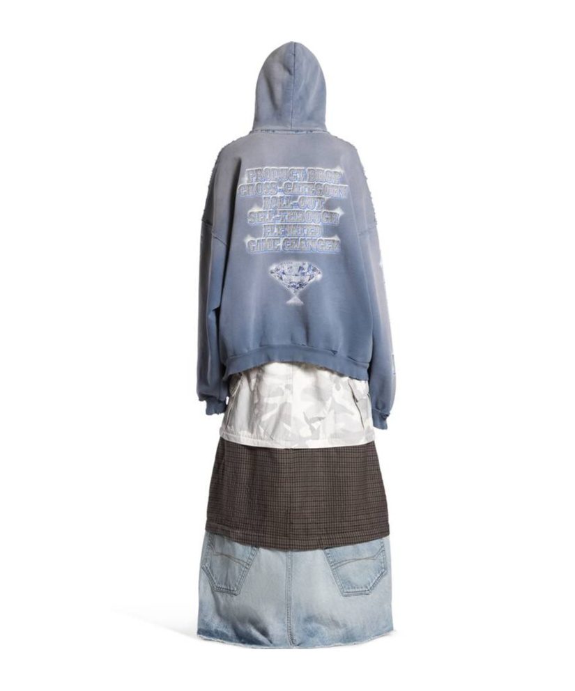 Balenciaga Slogan-print Cotton Hoodie In Blue