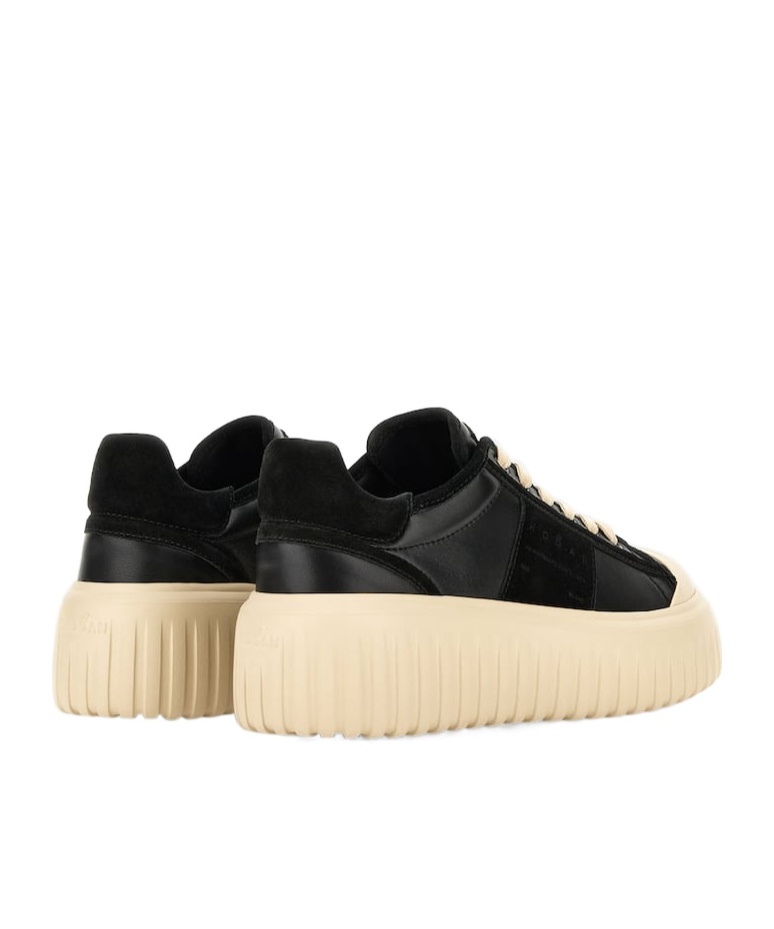 Hogan Leather And Suede Sneakers With Contrasting Sole In Black
