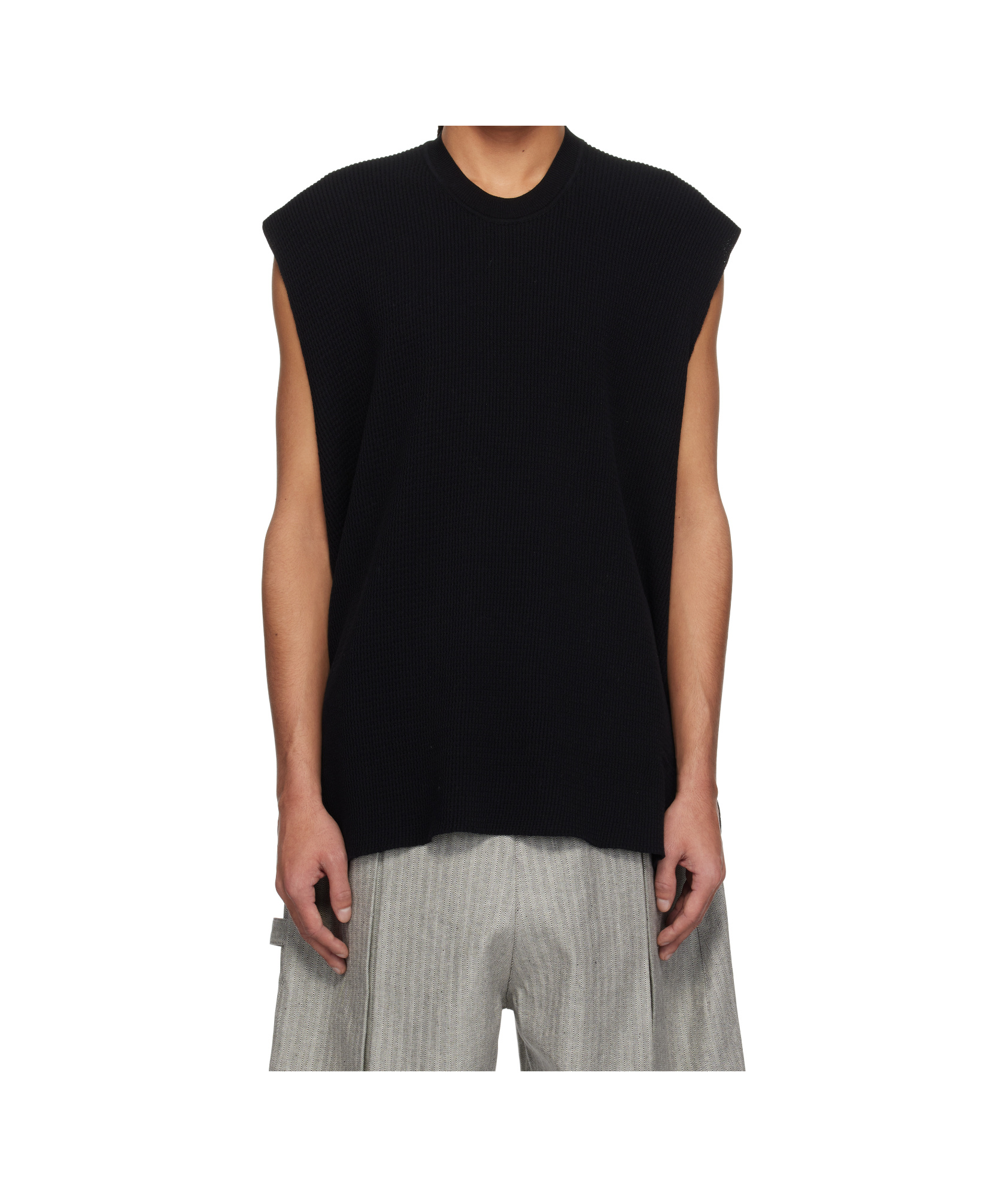 Shop Issey Miyake Tight Twist Cotton Knit Vest In Black