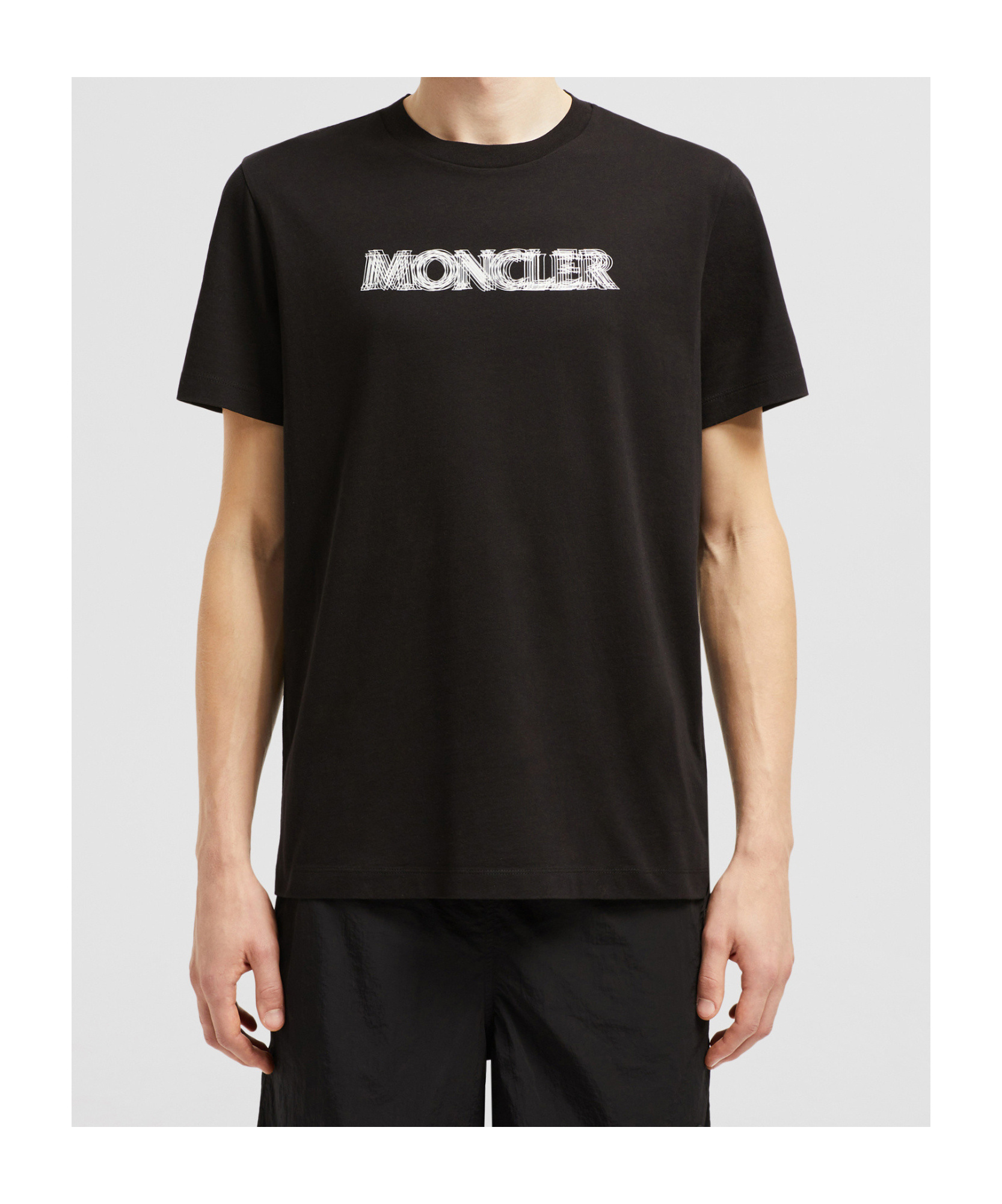 Moncler Black Cotton T-shirt With White Logo Print In Black