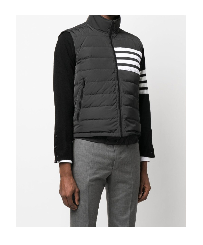 Thom Browne Zippered Field Vest Tricolor Detail In Black