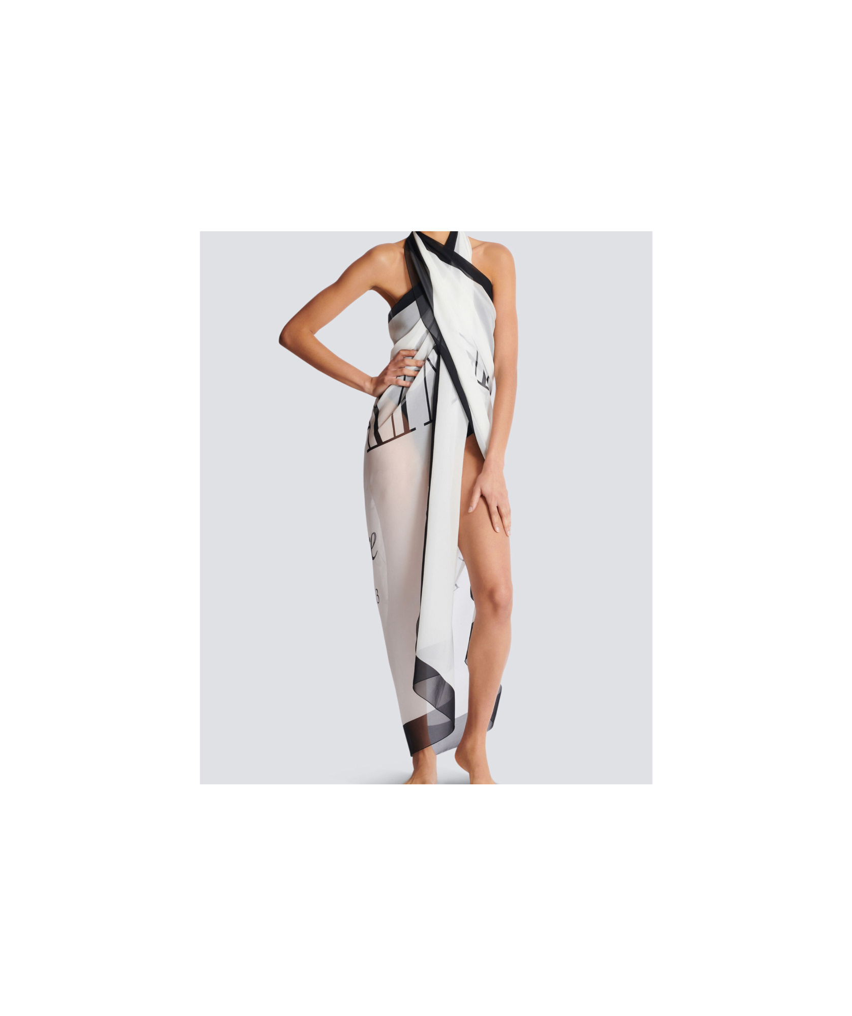 Balmain Couture Printed Two-tone Beach Wrap In Neutral