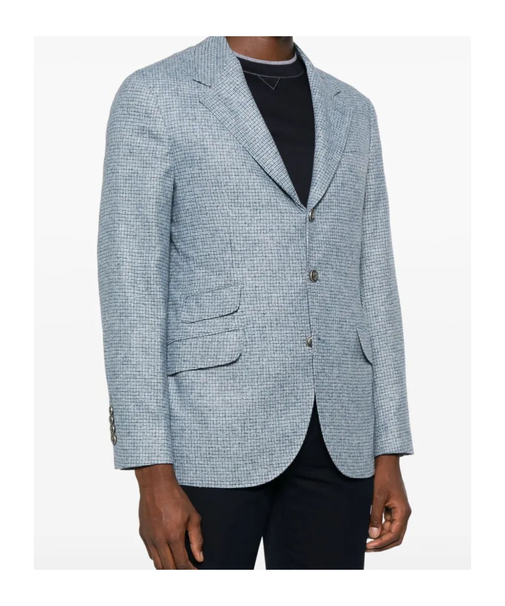 Brunello Cucinelli Checked Blazer In Blue