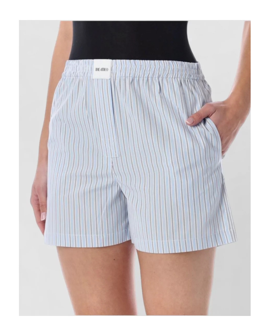 Attico Striped Poplin Shorts Elastic Waistband In Blue