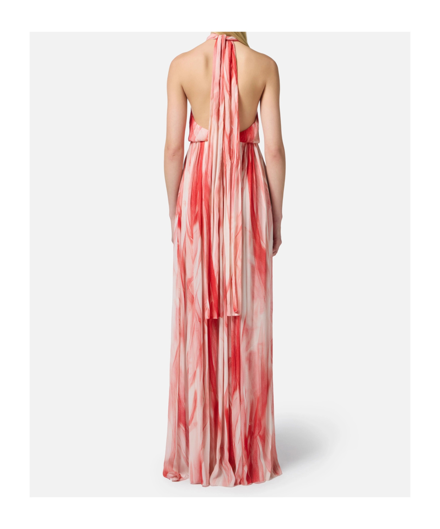 Elisabetta Franchi Halter Neck Maxi Length Printed Tie Detail In Butter/red Passion