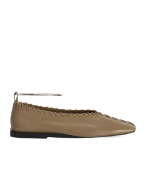 Jil Sander Green Nappa Leather Ring Ballet Flats In Brown