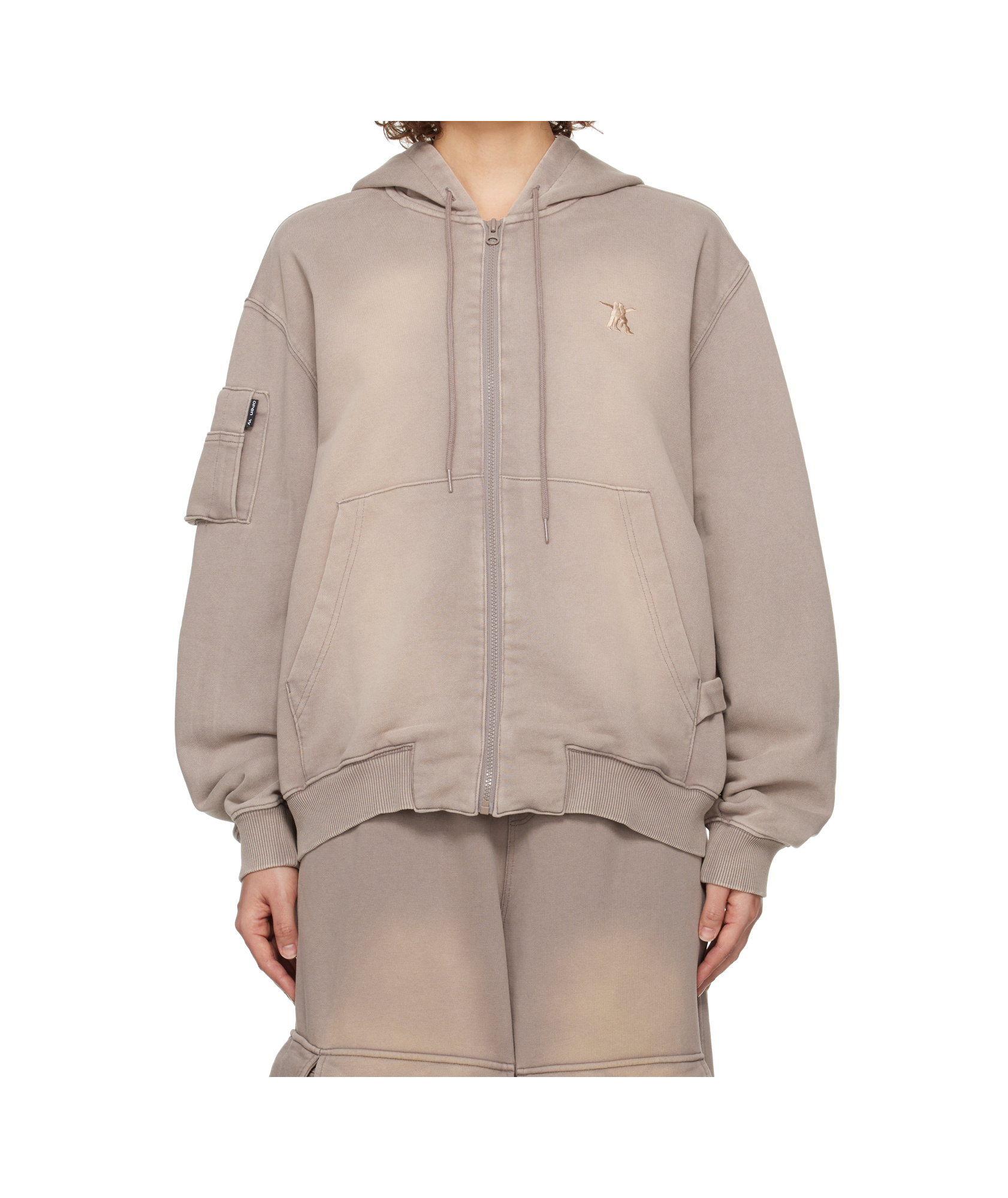 Open Yy Pocket Washed Box Hoodie In Gray